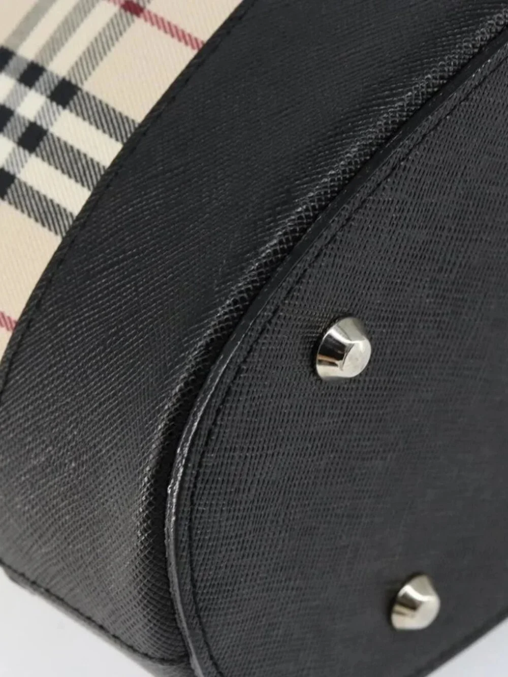 BURBERRY Nova Check Hand Bag Canvas Beige Silver Auth 154458 - Picture 9 of 16